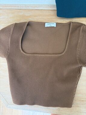 Aritzia Babaton Square Neck Ribbed Top - Brown